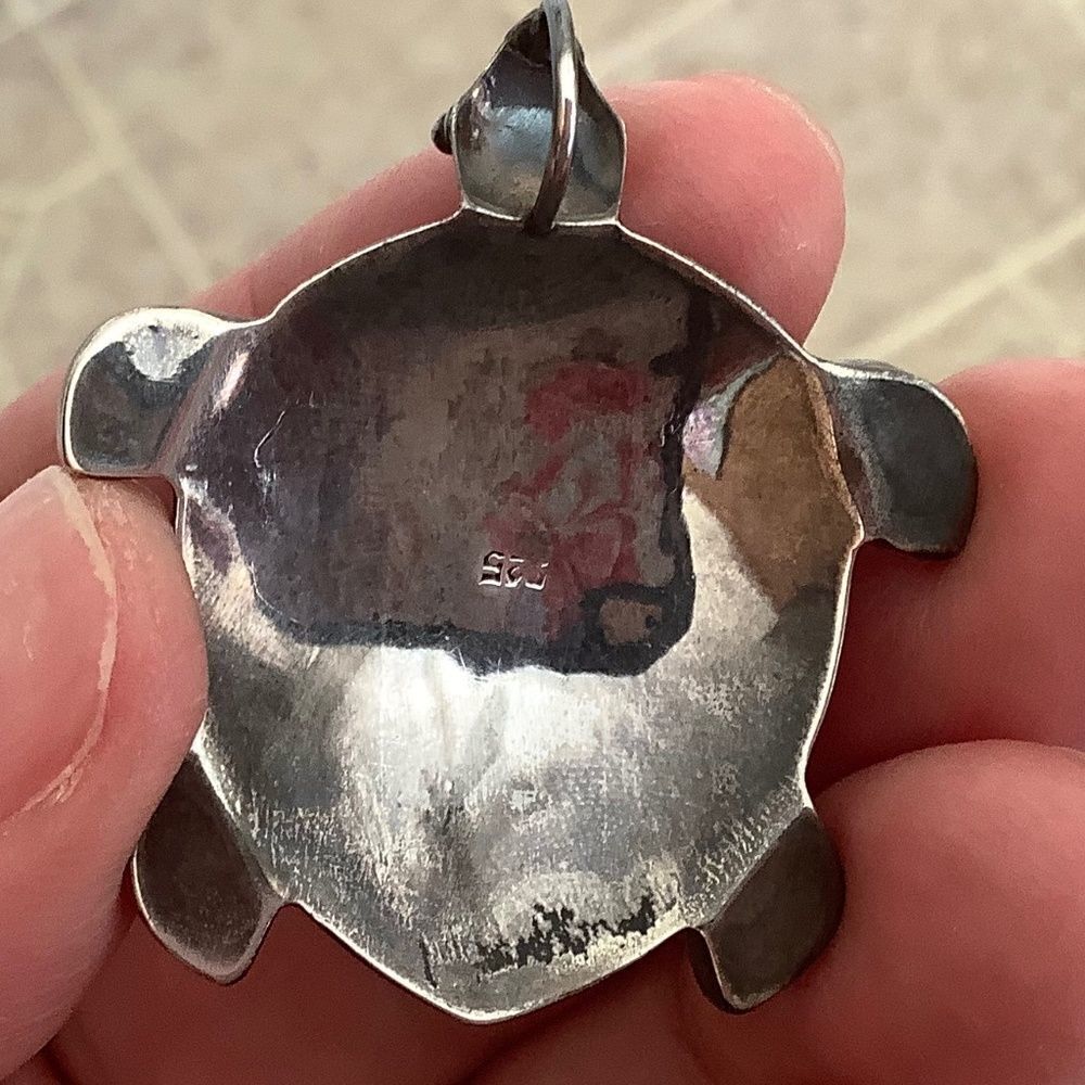 STERLING SILVER 925 ABALONE SHELL TURQUOISE PENDANT​​ - Picture 3 of 7